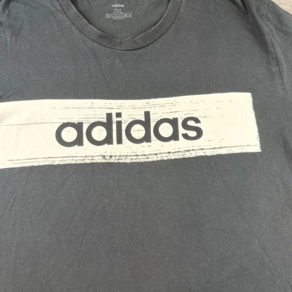 Adidas T-Shirt Men's 2XL Black Short Sleeve Box Logo Graphic Tee Cotton